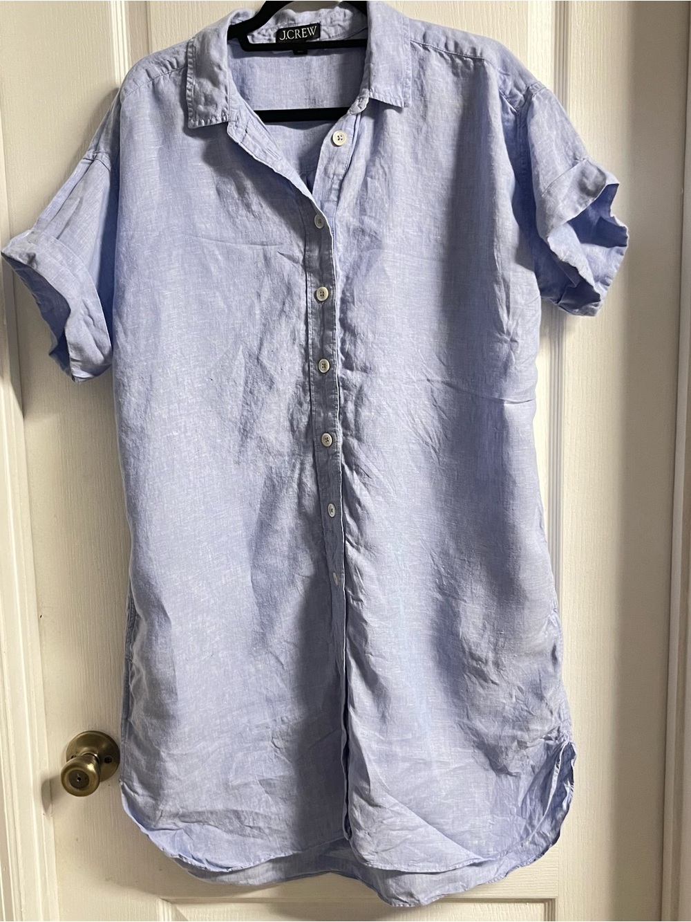 J. Crew Pale Blue Linen Button-Front Shirt Dress